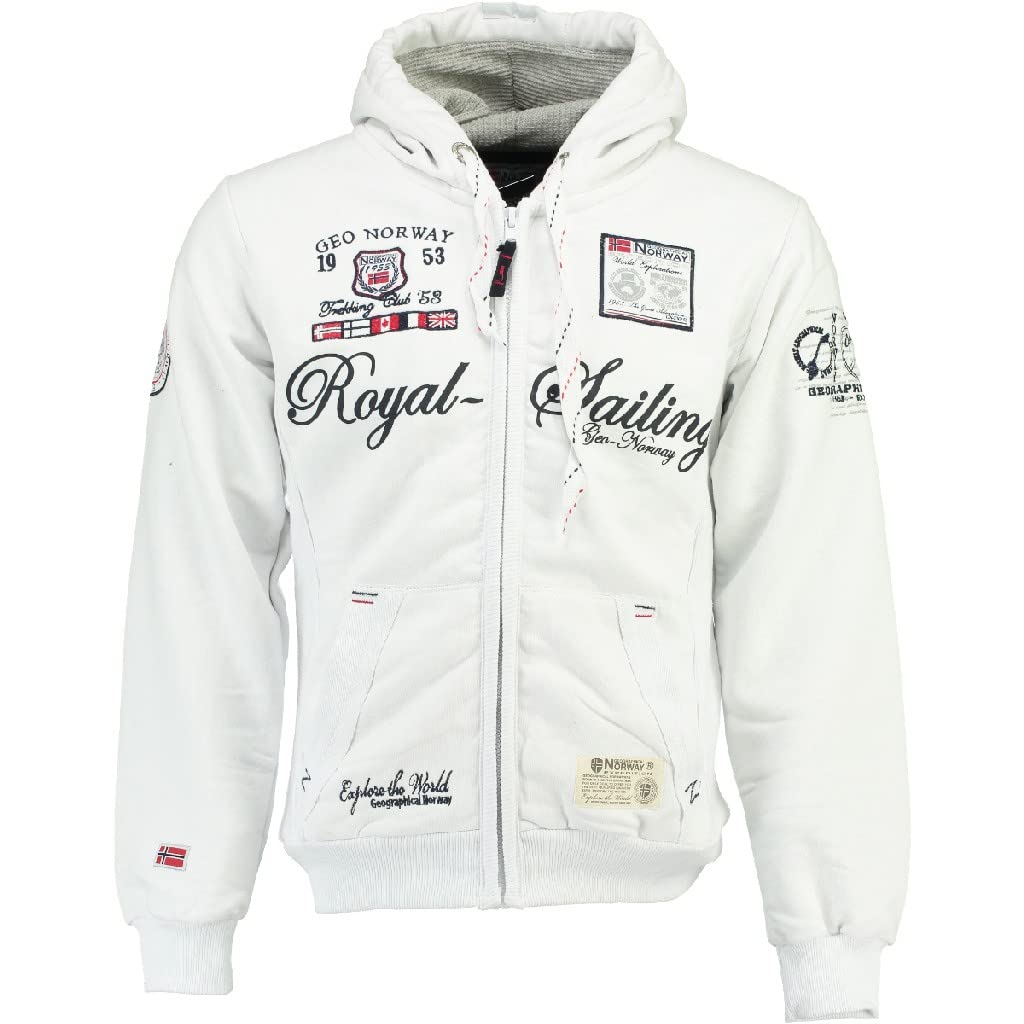 Geographical Norway Men's White Herren Designer Hoodie Jacket - Fighter -L
