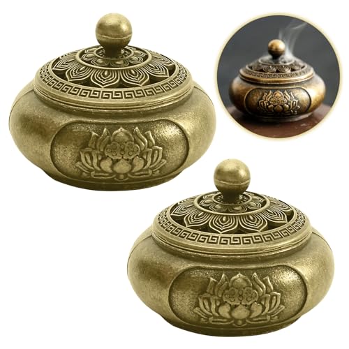 2 Pcs Vintage Incense Cone Burner Lotus Carving Patterns Metal