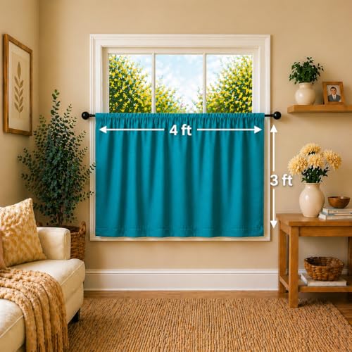 Image of Valance Blackout Rod Pocket Pattern Curtain Pack of 1 Piece, Kitchen Curtain | 3 Feet - Turquoise