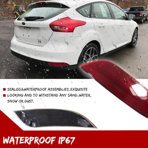 Image of Red Lens Rear Bumper Reflector Light Housings Assembly Compatible with 2015 2016 2017 2018 Ford Focus Hatchback