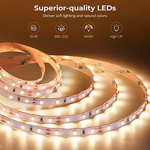 Govee Warm White Led Strip Lights, Bright 300 Leds, 3000K Dimmable Light Strip 16.4Ft With Control Box, Led Lights For Bedroom, Kitchen Cabinets, Living Room, Etl Listed Adapter Included #TOP4