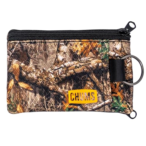 Image of Chums Surfshorts Wallet - Lightweight Zippered Minimalist Wallet with Clear ID Window - Water Resistant with Key Ring (Realtree Edge Camo)