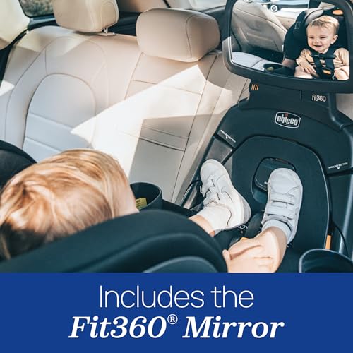 Image of Chicco Fit360 Rotating Convertible Car Seat with Mirror, Rear-Facing | Jet /Black, Fit360 Zip ClearTex, flame retardant-free, GREENGUARD Gold, convertible car seat, 4-40 lbs rear, 5-65 lbs forward