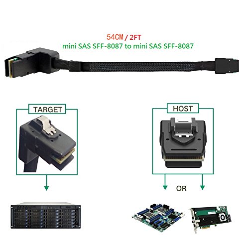 Internal Mini SAS SFF-8087 Right Angle to Mini SAS SFF-8087 Mini SAS Cable, 1.8 FT / 54 cm