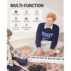 Donner DP-06 Piano à Clavier Pliable Pour Débutants, Clavier de Piano Portable 61 Touches, Clavier de Piano Électrique Numérique avec Bluetooth, Blanc - Les Beatles, Paul McCartney, John Lennon, RIngo Starr, George Harrison Donner DP-06 Piano à Clavier Pliable Pour Débutants, Clavier de Piano Portable 61 Touches, Clavier de Piano Électrique Numérique avec Bluetooth, Blanc – Image 4