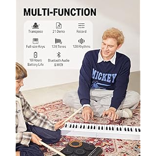 Donner DP-06 Piano à Clavier Pliable Pour Débutants, Clavier de Piano Portable 61 Touches, Clavier de Piano Électrique Numérique avec Bluetooth, Blanc - Les Beatles, Paul McCartney, John Lennon, RIngo Starr, George Harrison Donner DP-06 Piano à Clavier Pliable Pour Débutants, Clavier de Piano Portable 61 Touches, Clavier de Piano Électrique Numérique avec Bluetooth, Blanc – Image 4