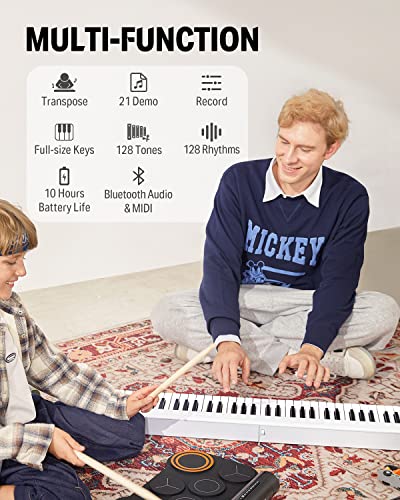 Donner DP-06 Piano à Clavier Pliable Pour Débutants, Clavier de Piano Portable 61 Touches, Clavier de Piano Électrique Numérique avec Bluetooth, Blanc - Les Beatles, Paul McCartney, John Lennon, RIngo Starr, George Harrison Donner DP-06 Piano à Clavier Pliable Pour Débutants, Clavier de Piano Portable 61 Touches, Clavier de Piano Électrique Numérique avec Bluetooth, Blanc – Image 5