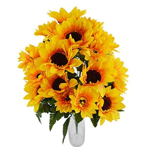 Herran Fiori Artificiali Esterni Gialli Girasoli Bouquet Composizioni Fiori Finti Piante Primavera Estate Decorazioni per Balconi Cimitero Giardino Interni Tavolo All'Aperto Matrimoni
