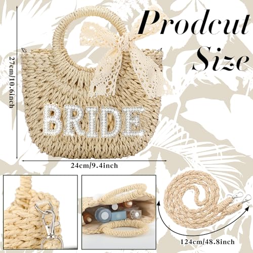 Image of Pinkunn Bride Gift Bride Straw Purse Mrs Handwoven Bag Rhinestone Letter Bag Bachelorette Honeymoon Wedding Bridal Shower
