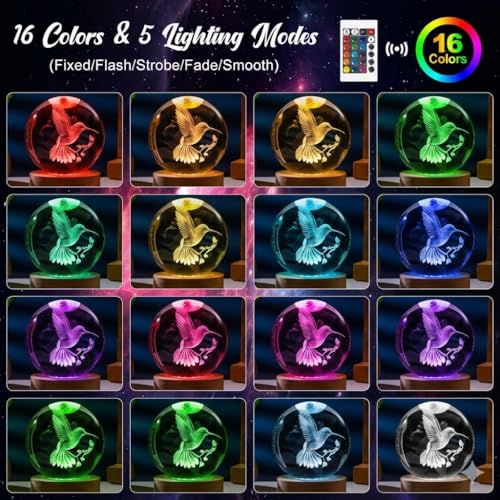 Image of Bird Gifts for You, Large 3D Bird Lamp, Crystal Night Light 16 Color Changing with Remote Control for Bedroom Decor, Hummingbird