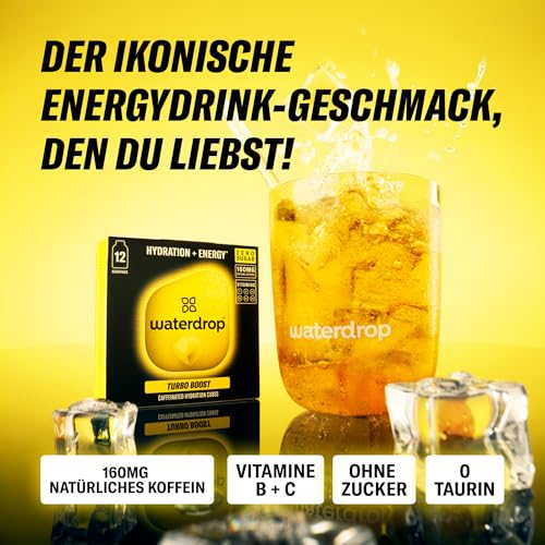 waterdrop® Microenergy Turbo Boost – 160mg Koffein, 36 Drops Würfel – Zuckerfrei, Kalorienarm, Energie-Booster mit Vitamin C & B 2