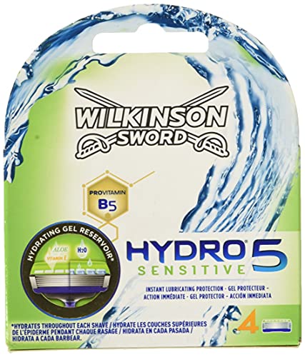 Cuchillas De Afeitar Wilkinson Wilkinson Sword Hydro 5 Sensitive - Recambio de Cuchillas de Afeitar de 5 Hojas para Hombres con Piel Sensible, Banda...