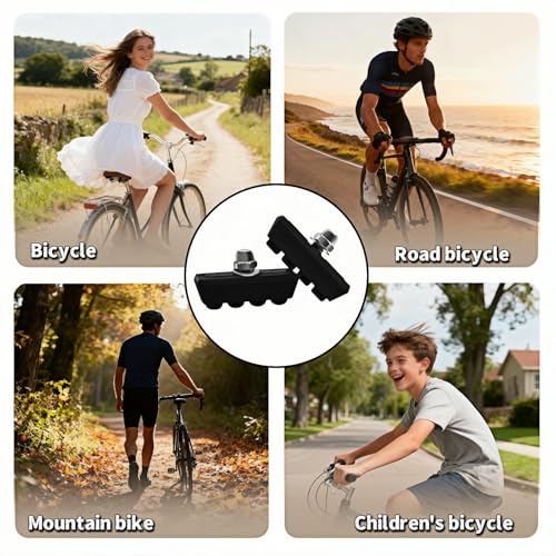 Bicycle Brake Pads 2-Pairs - Road Bike Caliper Brake Pads - Quiet All-Weather Brake Shoes with Quick Mud/Drain Slots - Compatible with Most C-Type Brake Systems (4 Pcs, Black)