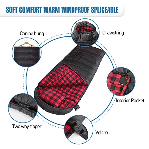Keencamp 0 Degree Sleeping Bag Cotton Flannel Winter Cold Weather for Adults XXL Sleeping Bag 4 Season Big and Tall with Pillow Compression Sack - Image 6