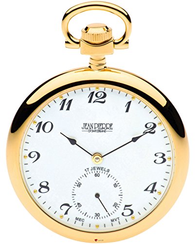 I LUV LTD Open Faced Pocket Watch Gold Plated with 17 Jewel Movement - Albert Chain