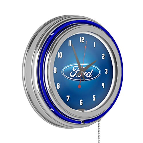 Trademark Gameroom Ford Chrome Double Rung Neon Clock - Ford Oval