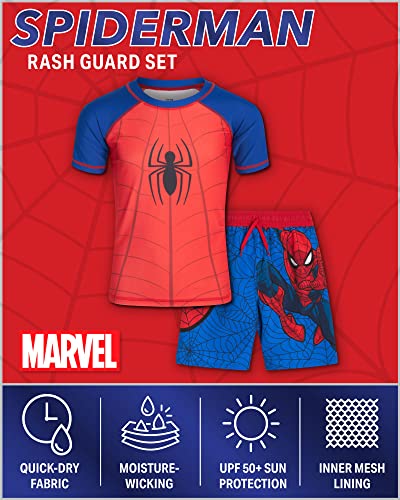 Image of Marvel Boys Rash Guard Set 2 Piece Hulk Spiderman Swim Shirt & Swim Trunks
