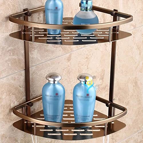 QRZCZXNP Antique Bronze Double Layer Corner Shower Caddy with Hook Wall Mounted Bathroom Shelf nizer for Shampoo Shower