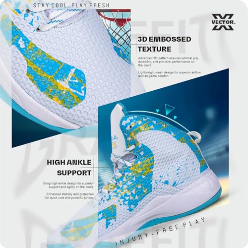 Image of Vector X Graffiti 3D Texture TPU Fusing|Eva Phylon Rubber Sole Stylish & Comfortable High Ankle Court Shoe Best for Squash Table Tennis Volleyball Indoor & Outdoor Sports Lace Up Sneakers for Men