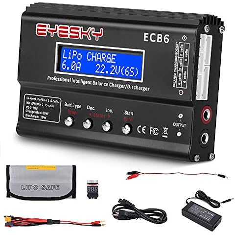 EYESKY LiPo Charger 1S-6S Digital Battery Balance Discharger 80W 6A for Li-ion Life NiCd NiMH LiHV PB Smart Battery Cover