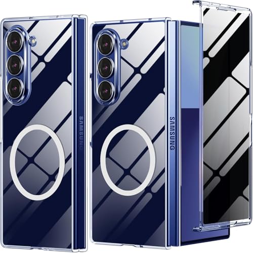 for Galaxy Z Fold 7 Magnetic Case with Privacy Screen Protector,Clear Z Fold 7 Compatible with MagSafe,Slim Hard PC Full Body Cover Shockproof Protective Case for Samsung Galaxy Z Fold 7 5G,Clear