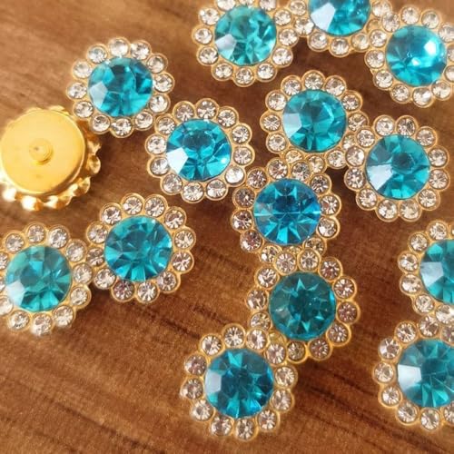 50Pcs 10/12Mm Round Crystal Glass Sewing Stone Glue-On Claw Rhinestones Gold Base Button Sew On Rhinestones For Diy Clothes Crafts - (Color: Lake Blue/Size: 50Pcs 10Mm)