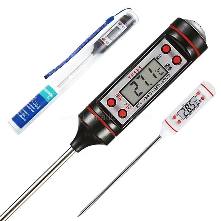 TP101 Digital Food Thermometer with protective sheath and a white variant