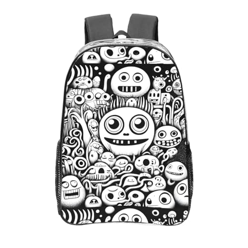 Retro Abstract Print Work Travel Stadium Events Transparent Backpack PVC Clear Bag Large Side Pockets