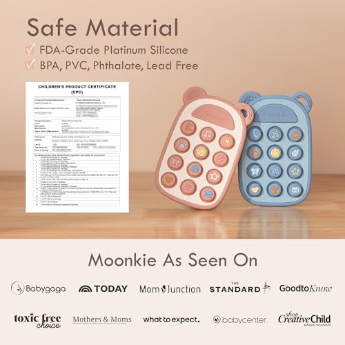 Image of Moonkie Silicone Press Phone Teething Toy for Baby 3 Months+ | Soft BPA-Free Teether with Icon & Number Pop Bubbles | Ideal Gift for Baby Boys