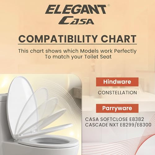 Image of ELEGANT CASA Polypropylene Soft Closing Toilet Seat Cover for Western Commode with Stable Hinges Cascade-Type Shape, Glossy Off-White /Ivory