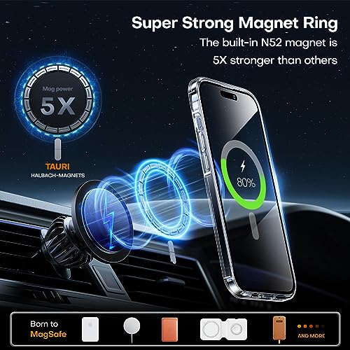 Image of TAURI for iPhone 15 Pro Case, Compatible with MagSafe, Clear | with Screen Protector, Not-Yellowing Military-Grade Protection, Shockproof Slim Magnetic Case for iPhone 15 Pro