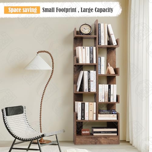 Image of ABOUT SPACE Open Book Shelf Book Storage Display Rack - Wooden Multipurpose Book Storage Display Organizer Rack with Solid Finish Showcase Stand (Brown - L 47 x W 20.8 x H 141.2 cm)