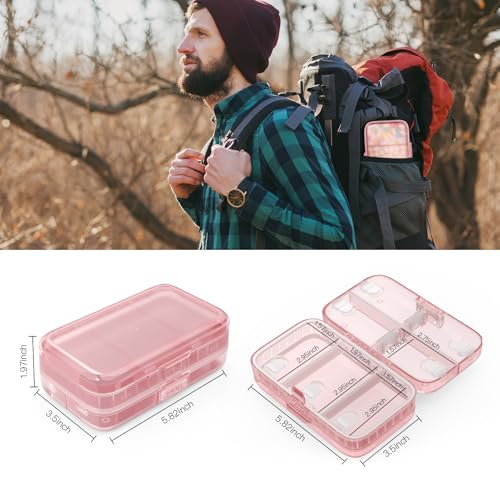 Image of FYY Weekly Pill Organizer with Labels,8 Compartments Travel Daily Pill Case Airtight Moistureproof Large Pill Box to Hold Vitamins, Fish Oil, Supplements,Cotton Swab and Bandages-Pink