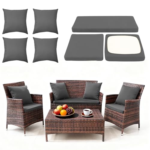 SUKAIKEQA Waterproof 3-Piece Patio Sofa Cushion Cover Set - Replacement Covers for Outdoor Wicker Furniture, Bench & Seat Cushions with 4pcs Throw Pillow Cover