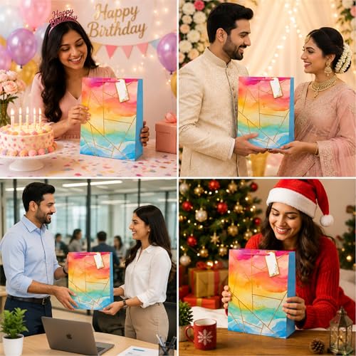 Image of Gift bags - Paper Bags for Gifting - Pack of 10 - Return Gift Bags for Birthday, Christmas, Wedding & Baby Shower - 9 L x 12 H x 3.5 W Inch