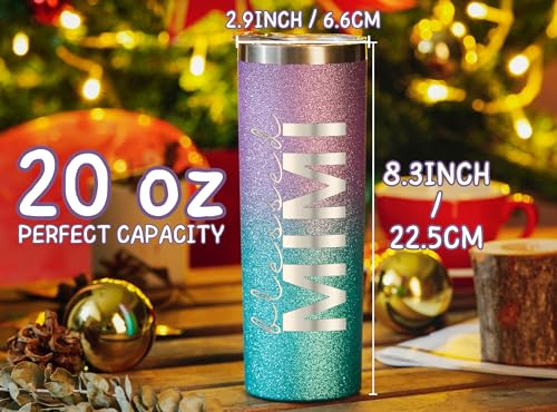 Image of Onebttl Christian Grandma Gifts for Mother's Day, 20oz Purple & Blue Glitter Skinny Tumbler, Straw & Lid Included, Mimi Gifts - Blessed Mimi