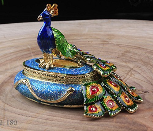 Round Male Peacock Figurine Box Bird Jewelry, Peacock Jewelry Trinket Box Figurine New