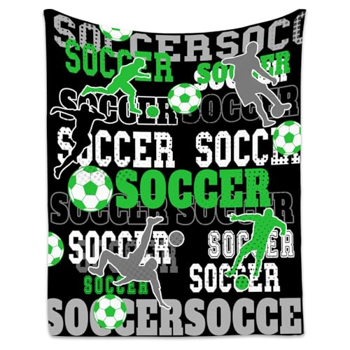 Mercuryelf Soccer Throw Blanket - Soft, Fuzzy & Warm - 60x80 Inches Flannel Blankets for Bed, Couch - Black Sports Throws Gift for Adults