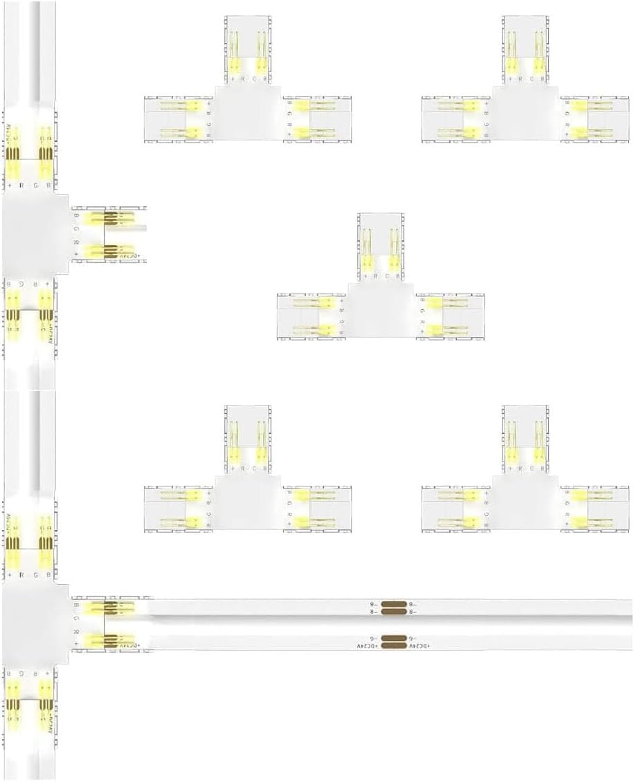 Amefil 4-pin10mm RGB COB LED Strip Connector, T-Shaped connectors, Strip to Strip connectors for DIY Lighting Projects 5050