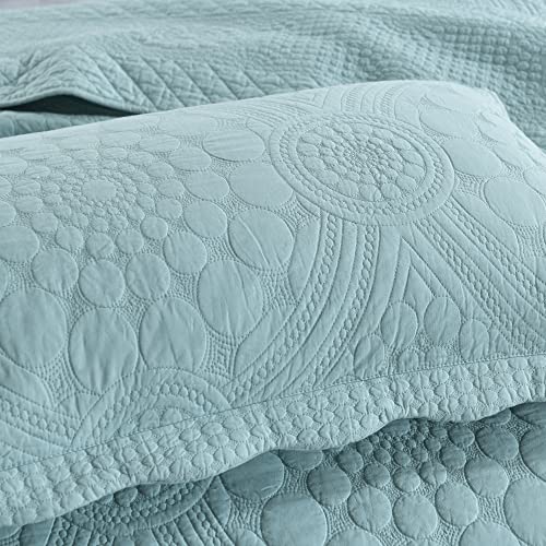 MarCielo 3-Piece 100% Cotton Oversized Bedspread Lightweight Quilt Coverlet Embroidery Farmhouse Bedding (Tf Aruba Blue, Oversized King (118"x106"))