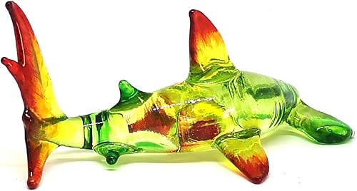 Miniatura 3 de ZOOCRAFT Hammerhead - Figura de tiburón de vidrio soplado verde Sealife coleccionable en miniatura para acuario, decoración de acuario, 1.6 x 2.9 x