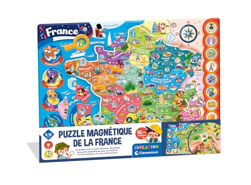 CLEMENTONI - Mon Puzzle Magnétique Carte de France dès 4 Ans - Apprentissage Ludique avec Magnets - Géographie Enfant - Fabriqué en Carton Solide