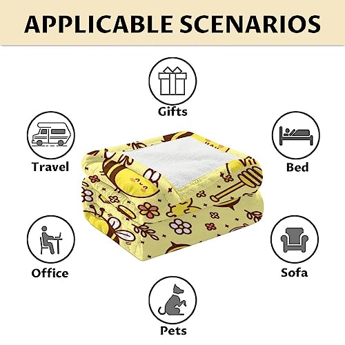 Bee Blanket Gifts, 60"x80" Cute Bee Print Throw for Women Girls, Soft Cozy Warm Flannel for Sofa Bed