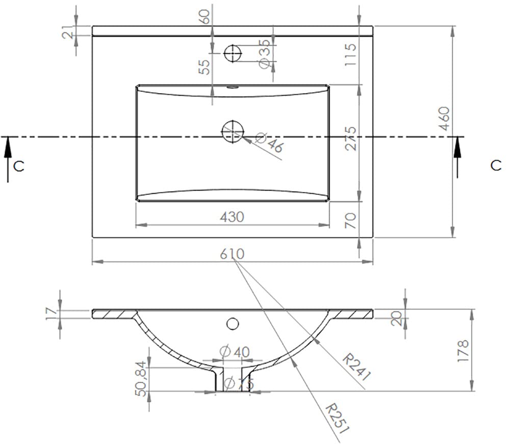 Lavabo Encimera Cerámico Blanco | Pila Lavamanos Rectangular 61x46 cm | Compatible con Mueble de Baño 60x45 cm, con Rebosadero, con Orificio Grifo 61x46 cm, 1 Seno centrado.