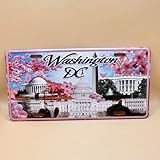 ワシントンDC装飾ライセンスプレート、金属、11.8x5.9インチ、桜DC&ホワイトワシントンDC、お土産ウォールデコレーション