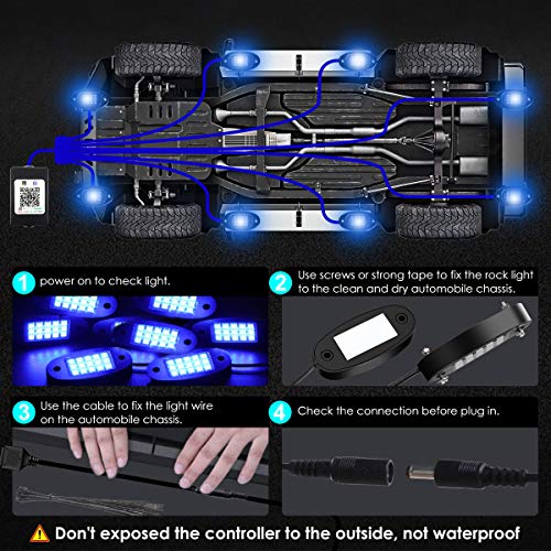 AMBOTHER LED RGB Rock Lights 120 LEDs 8 Pods Underglow APP Multicolor Music Sync Waterproof Neon with 24 Key 4 Key Remote Controller Exterior Under Glow Light for Trucks Car Off Road - Thumbnail 7
