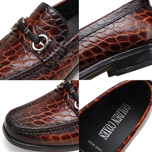 Generic Classic Mens Leather Dress Shoes, Premium Fashion Alligator Printed Business Dress Shoes Moc-Toe Buckle Wedding Party Loafers for Men3