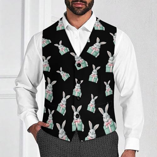 Cute Rabbit Easter Gifts Suit Vest for Men Waistcoat Dressy V Neck Button Down Sleeveless Business Jacket Coat4