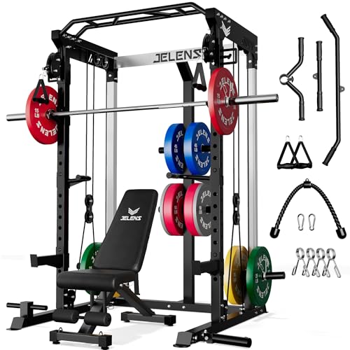 Image of JELENS C21 Power Cage, 2000LBS Multi-Function Power Rack with Independent Dual Pulley System, All-in-One Squat Rack for Cable Crossover, Home Gym Workout Machine