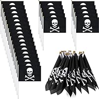 Remerry 50 Pack Pirate Mini Flag, Small Pirate Stick Flag for Halloween Party Decorations, Hand Held Jolly Roger for Skull Party Celebration